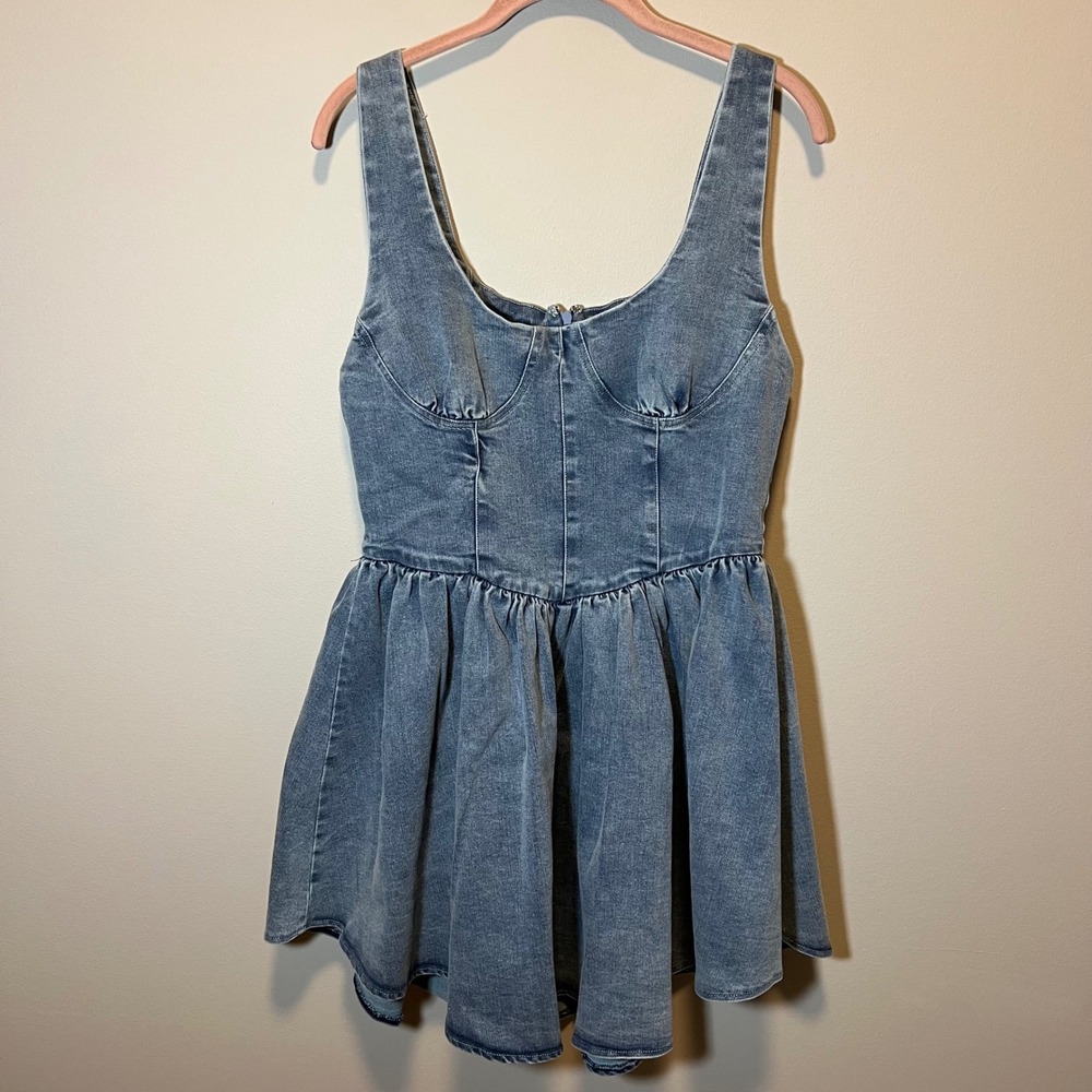12th Tribe Denim Corset Mini Dress Blue Medium Wash XL NWT Country Western